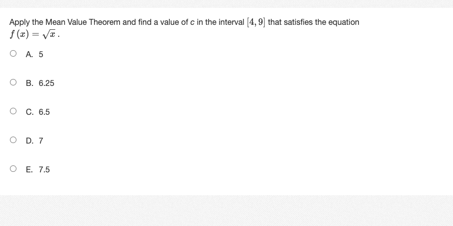 and x = 3Choose the function and interval for which the Mean