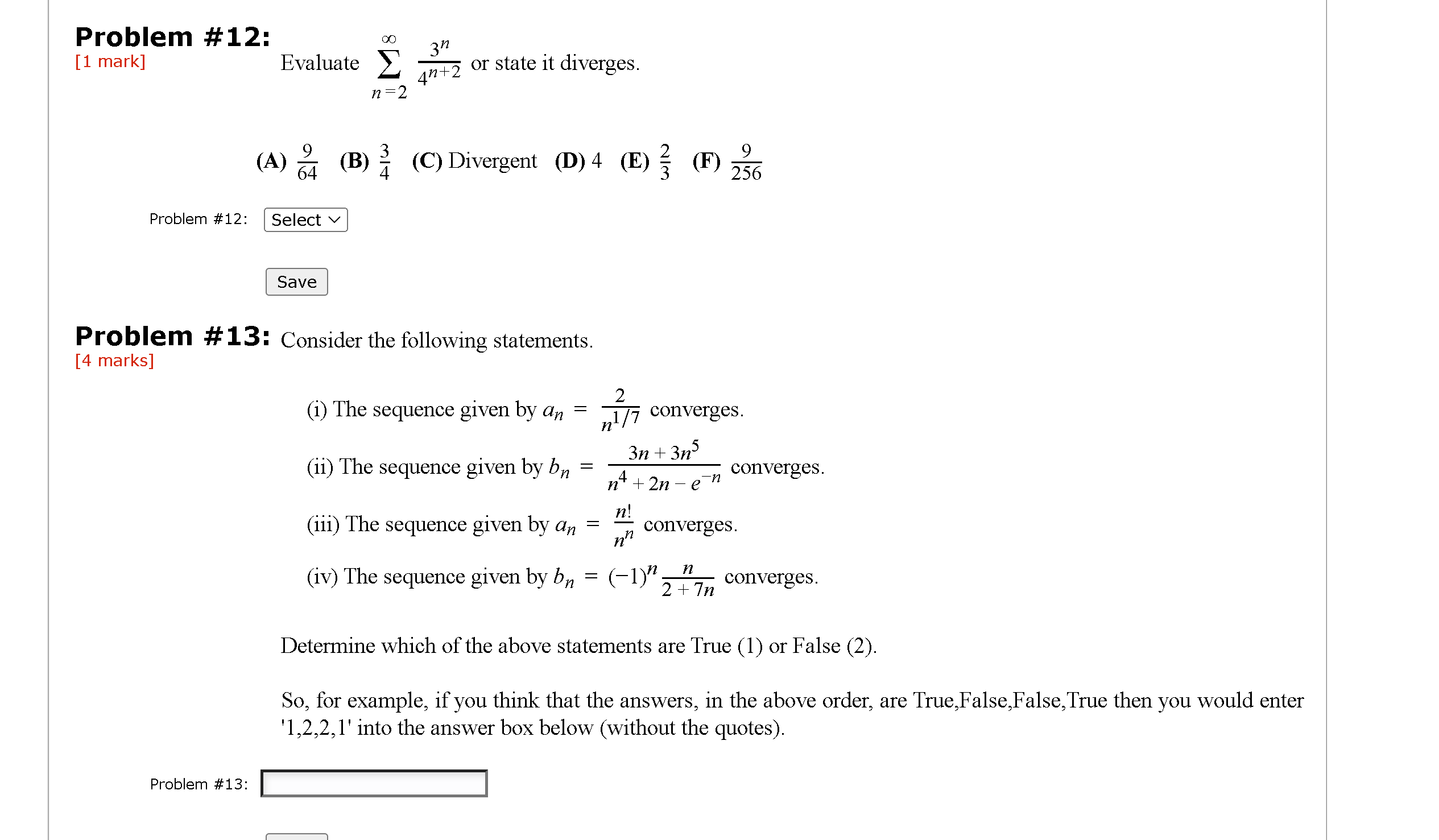 n= 2 (A) 9 (B) AlW (C) Divergent (D) 4 (E) WIN