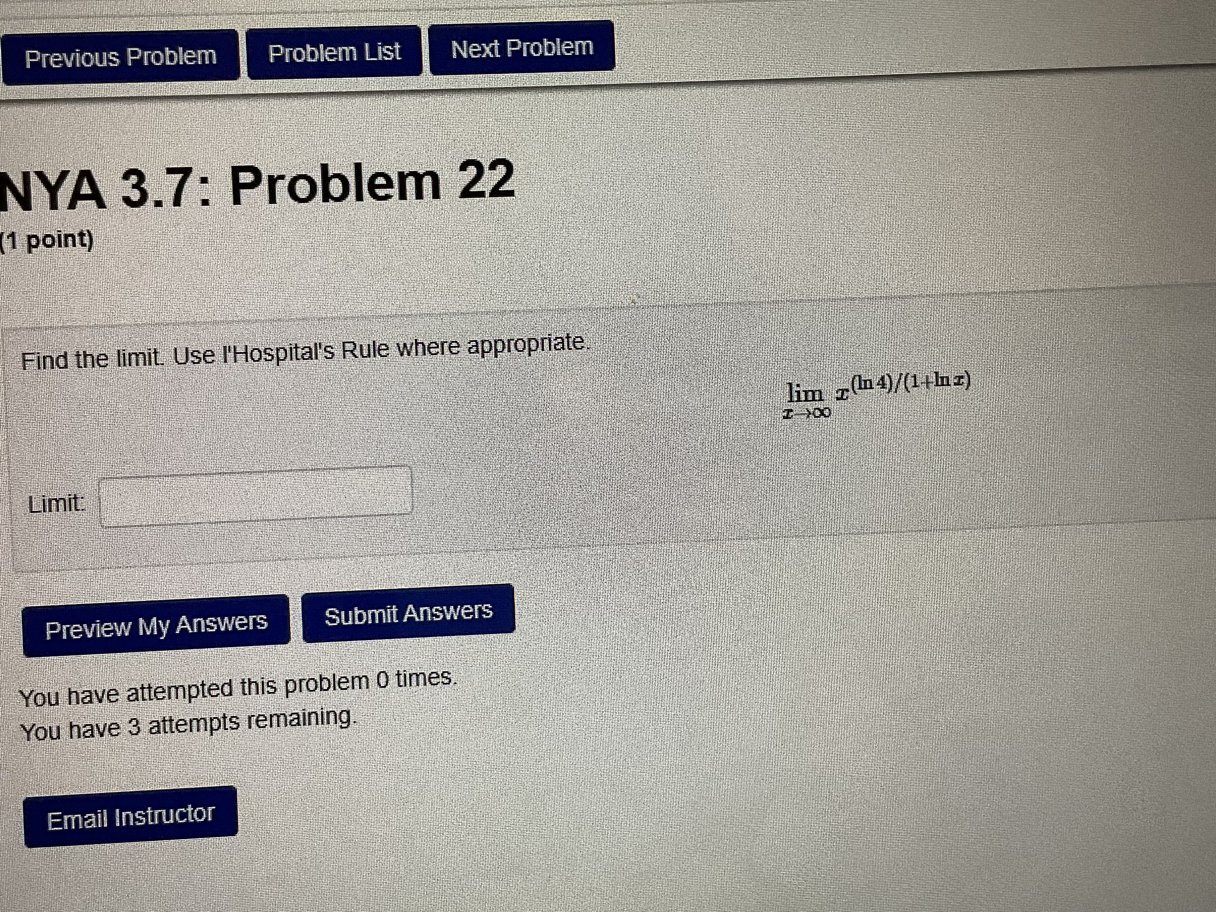 (tan 6z) I Limit: Preview My Answers Submit Answers You have attempted