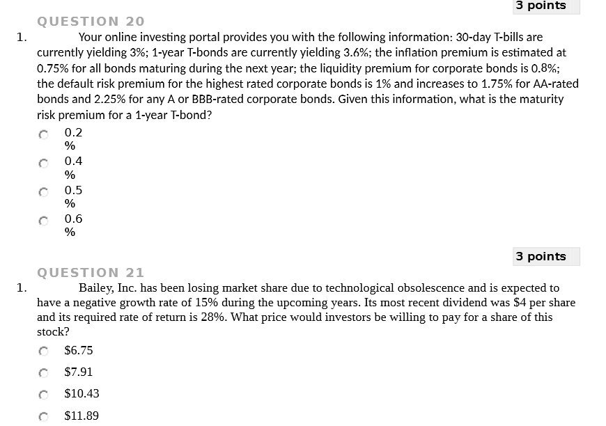 0 Your online investing portal provides you with the following information: 30-day