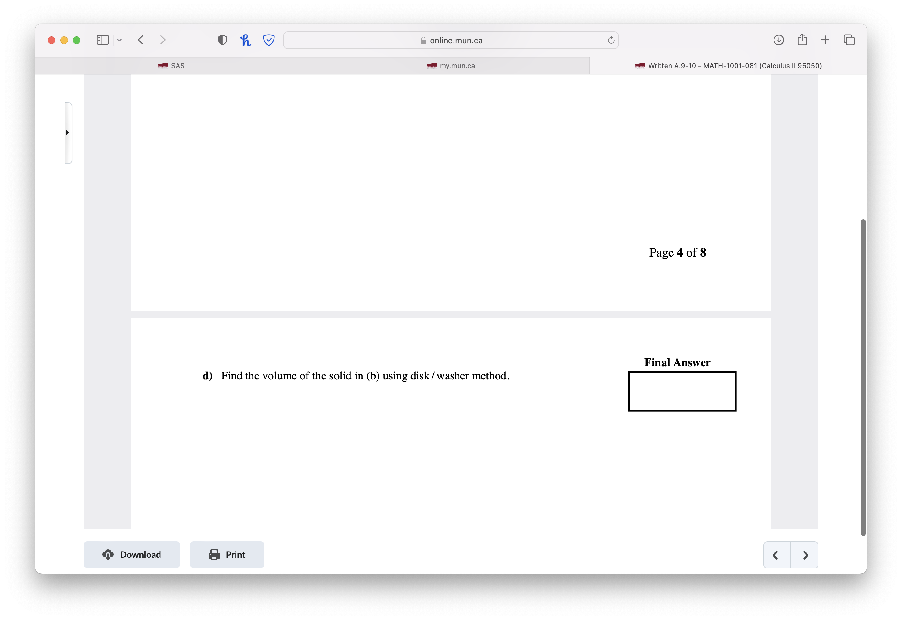 online.mun.ca C SAS wow my.mun.ca Written A.9-10 - MATH-1001-081 (Calculus |1 95050)