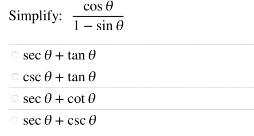 O tan4 0 cot4 0 O 2 cot4 0cos 0 Simplify: 1