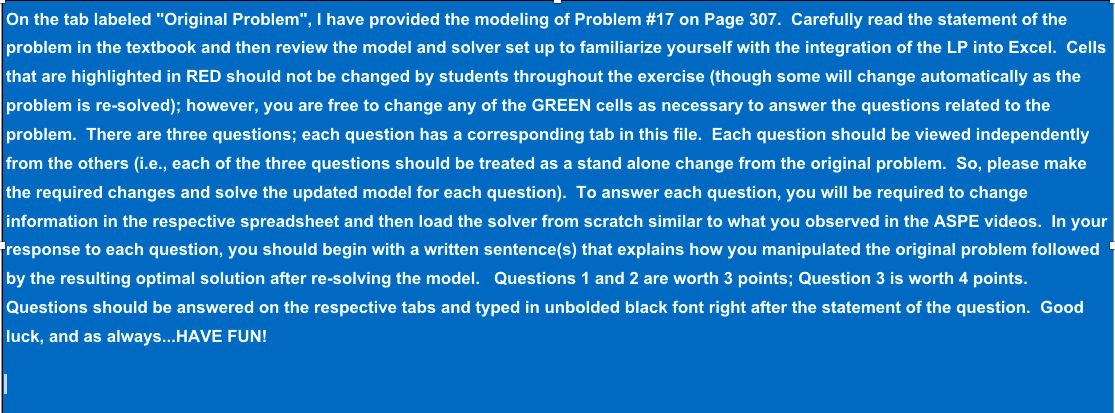 Cells that are highlighted in RED should not be changed by students