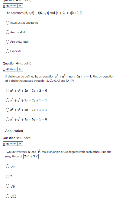 C) Are 44 (1 A circle defined + ot a cile O),