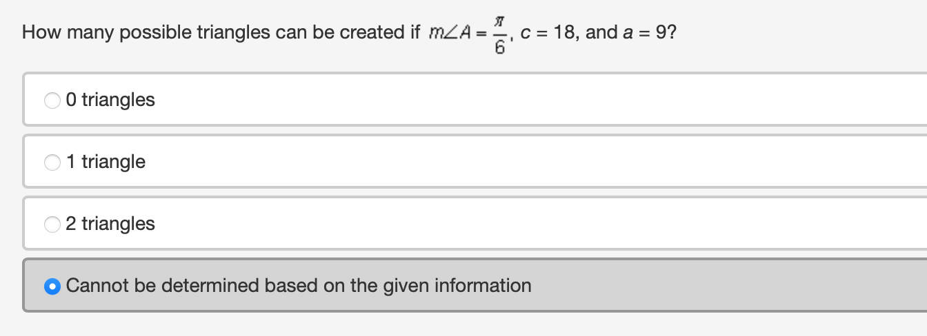  How many possible triangles can be created if (MA - g,