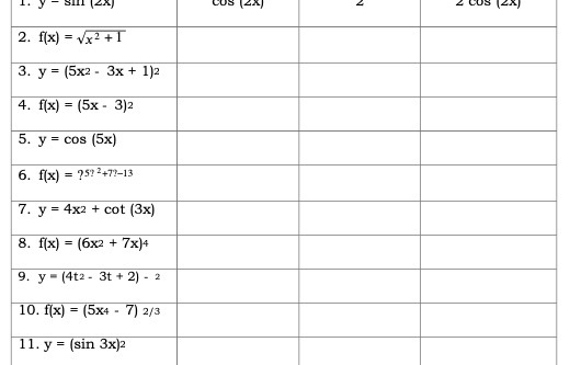 + cot (3x) 8. f(x) = (6x2 + 7:04 Y - (4t2-