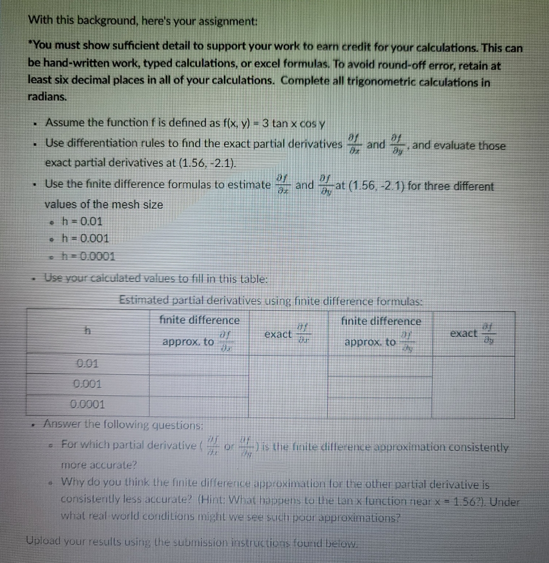 How to estimate partial derivatives using finite difference formula, step bu