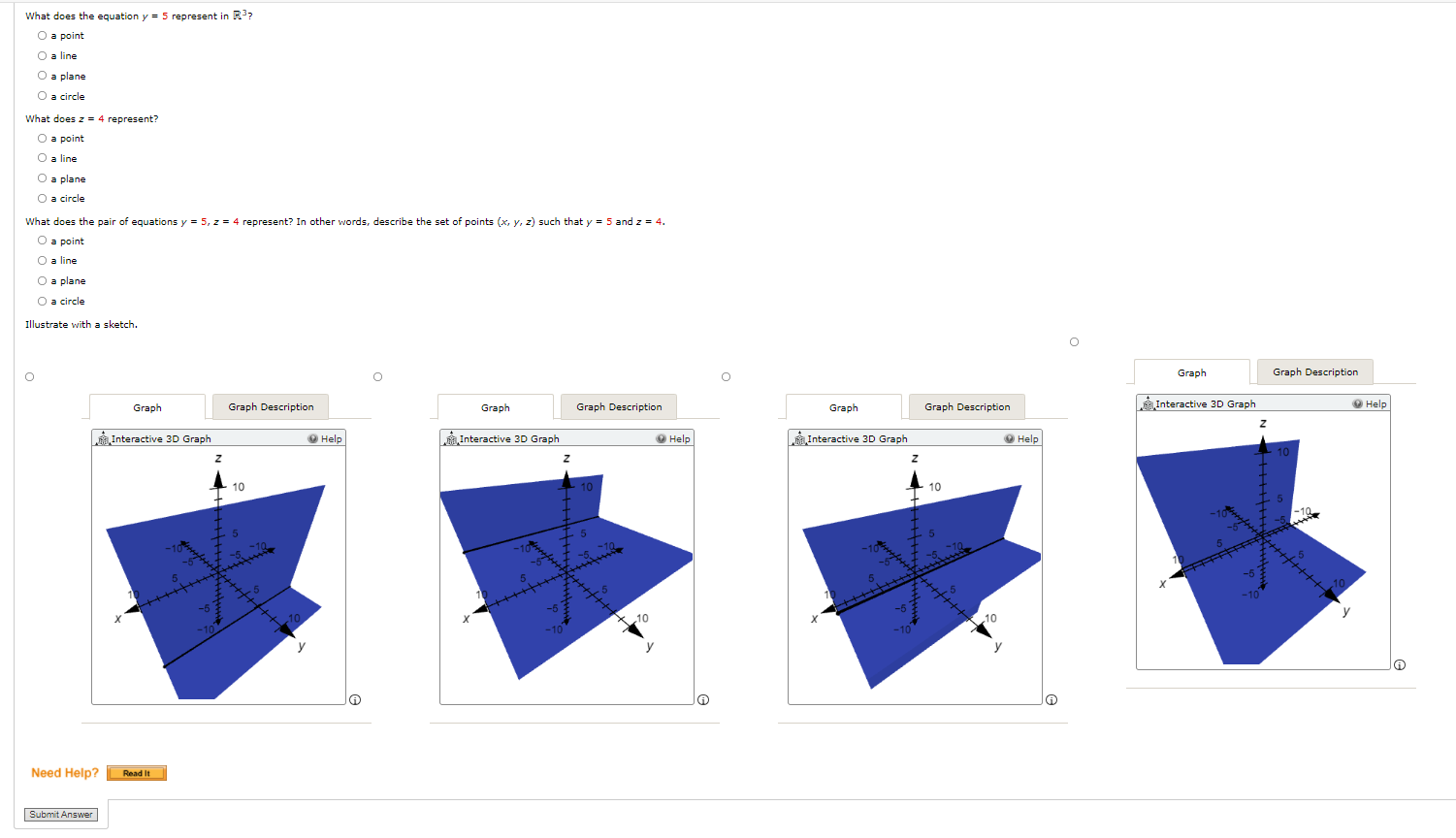 6) What is the projection of the point on the xy-plane? (