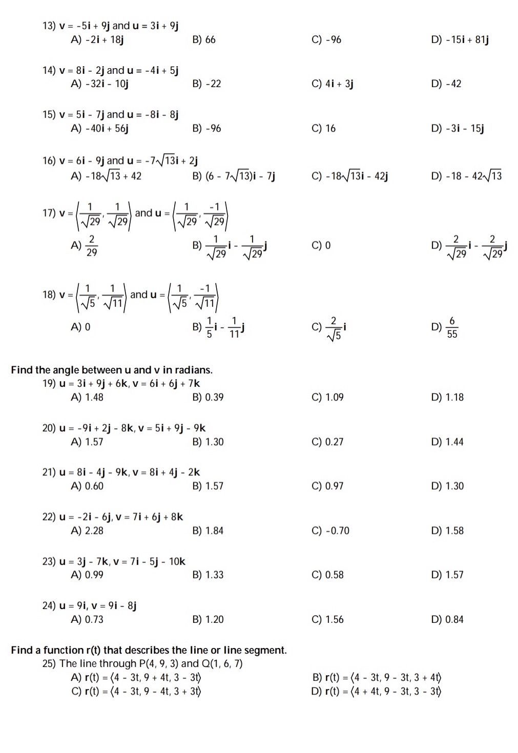 13) v = -5i + 9j and u = 3i +