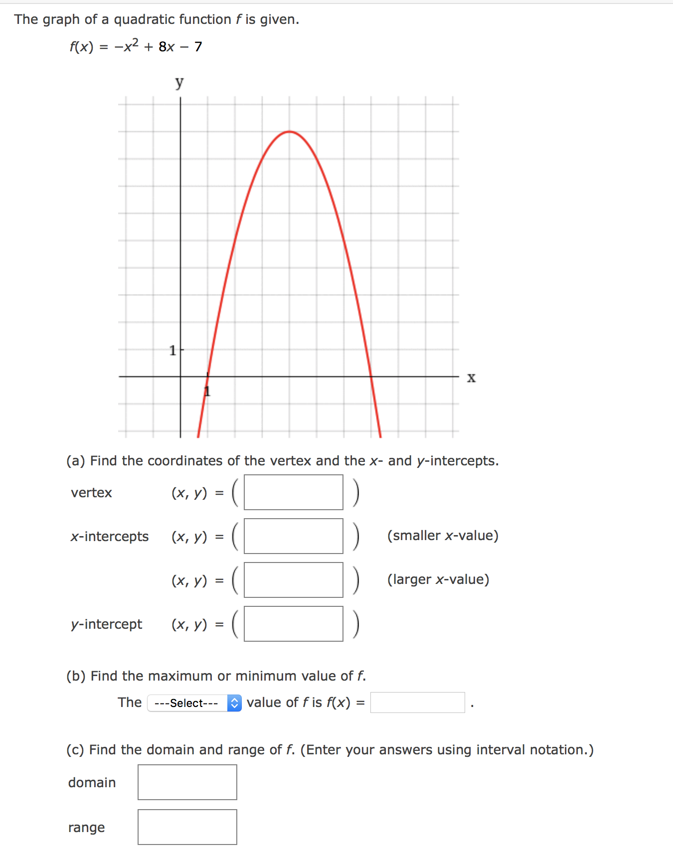 of f(x) = 4(x - 4)2 - 6 is a parabola that