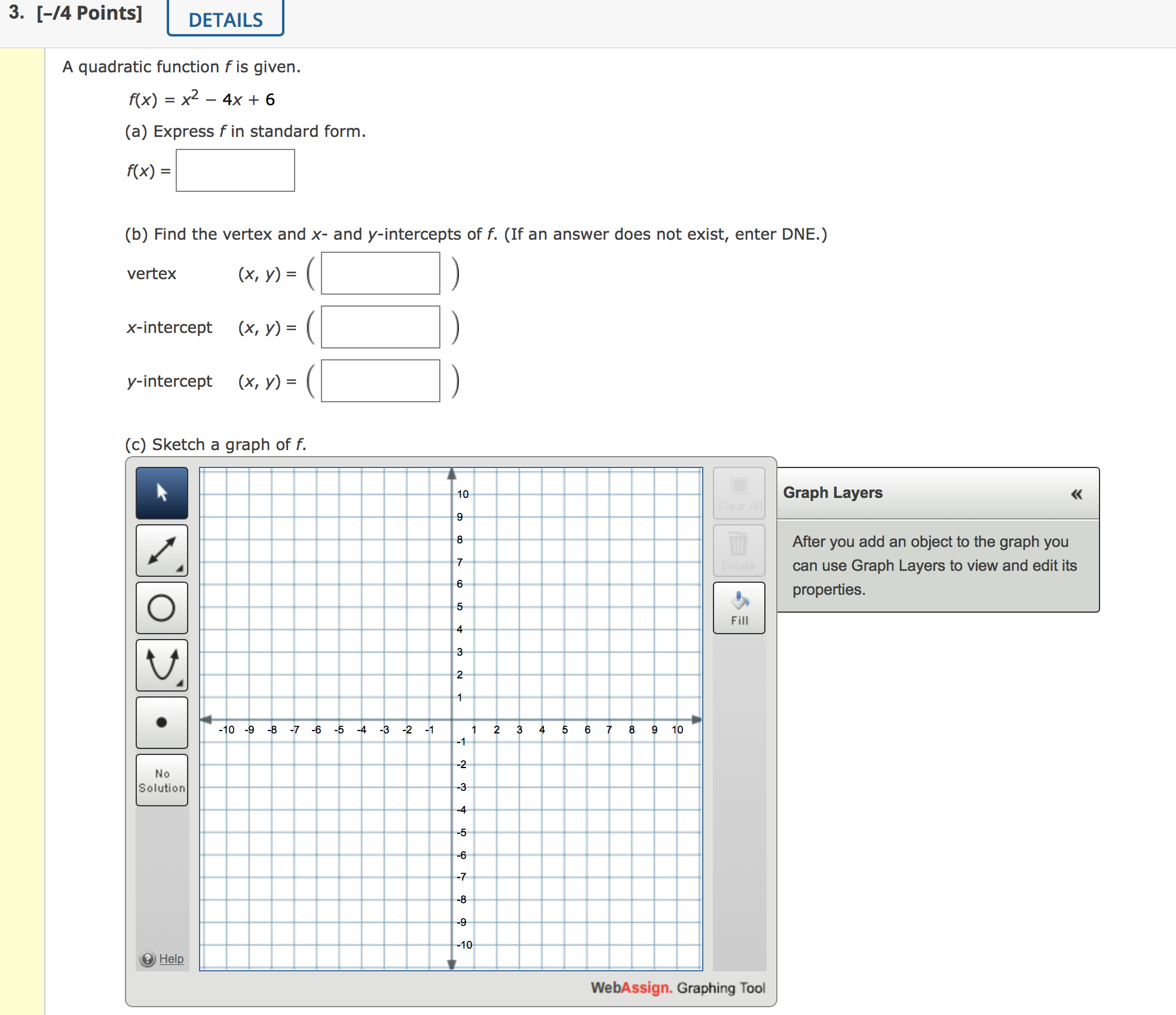 Points} DETAILS A quadratic function fis given. f(x) = x2 4x +