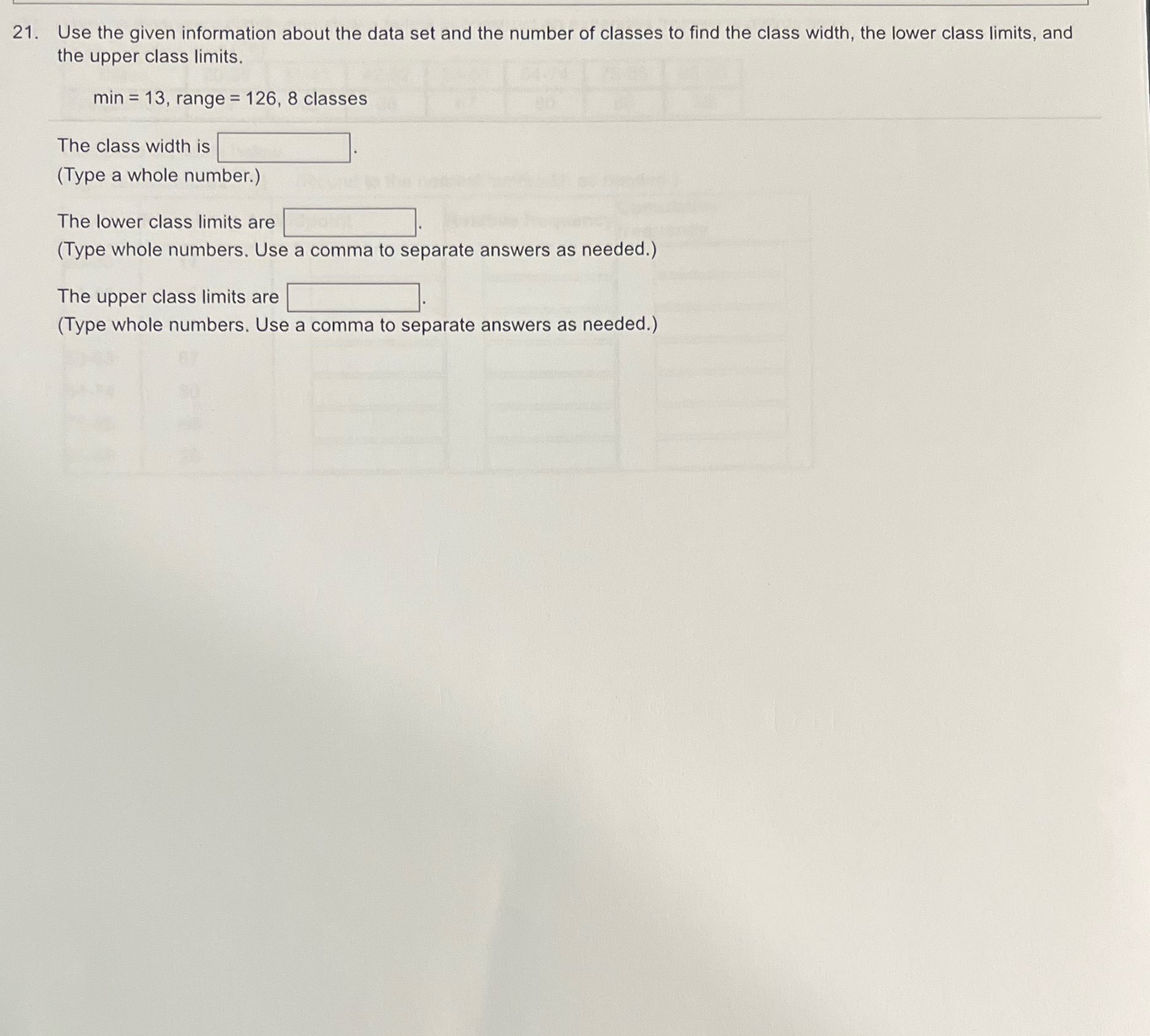  21. Use the given information about the data set and the