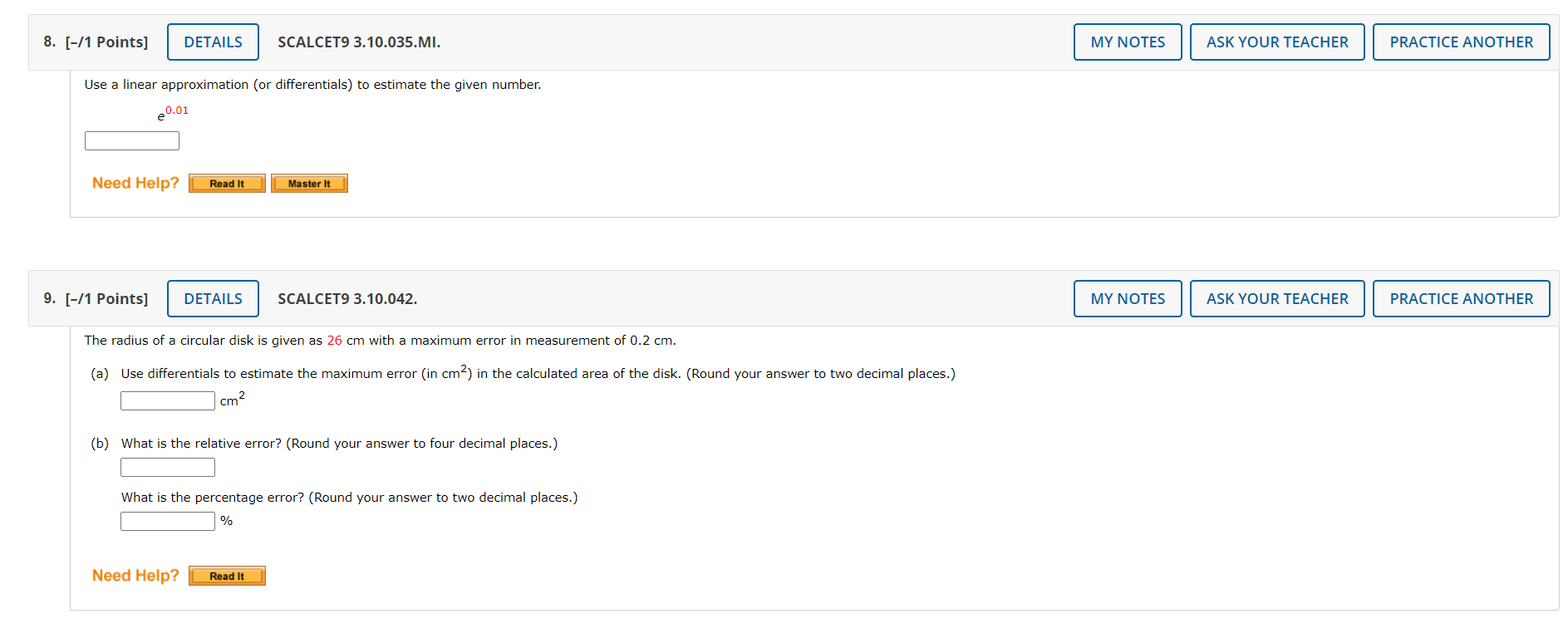 values of x and dx. x = 1, dx = -0.2 dy