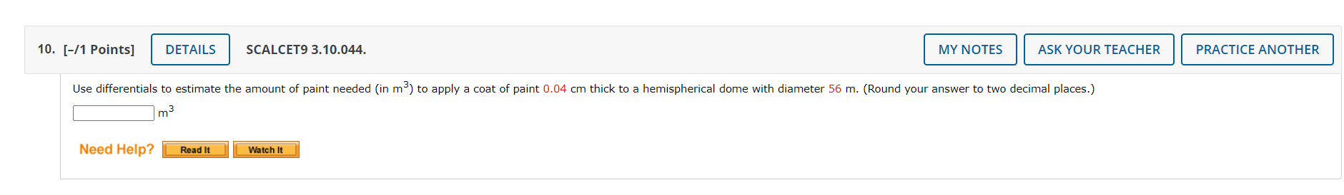 = Need Help? Read It Watch It7. [-/1 Points] DETAILS SCALCET9 3.