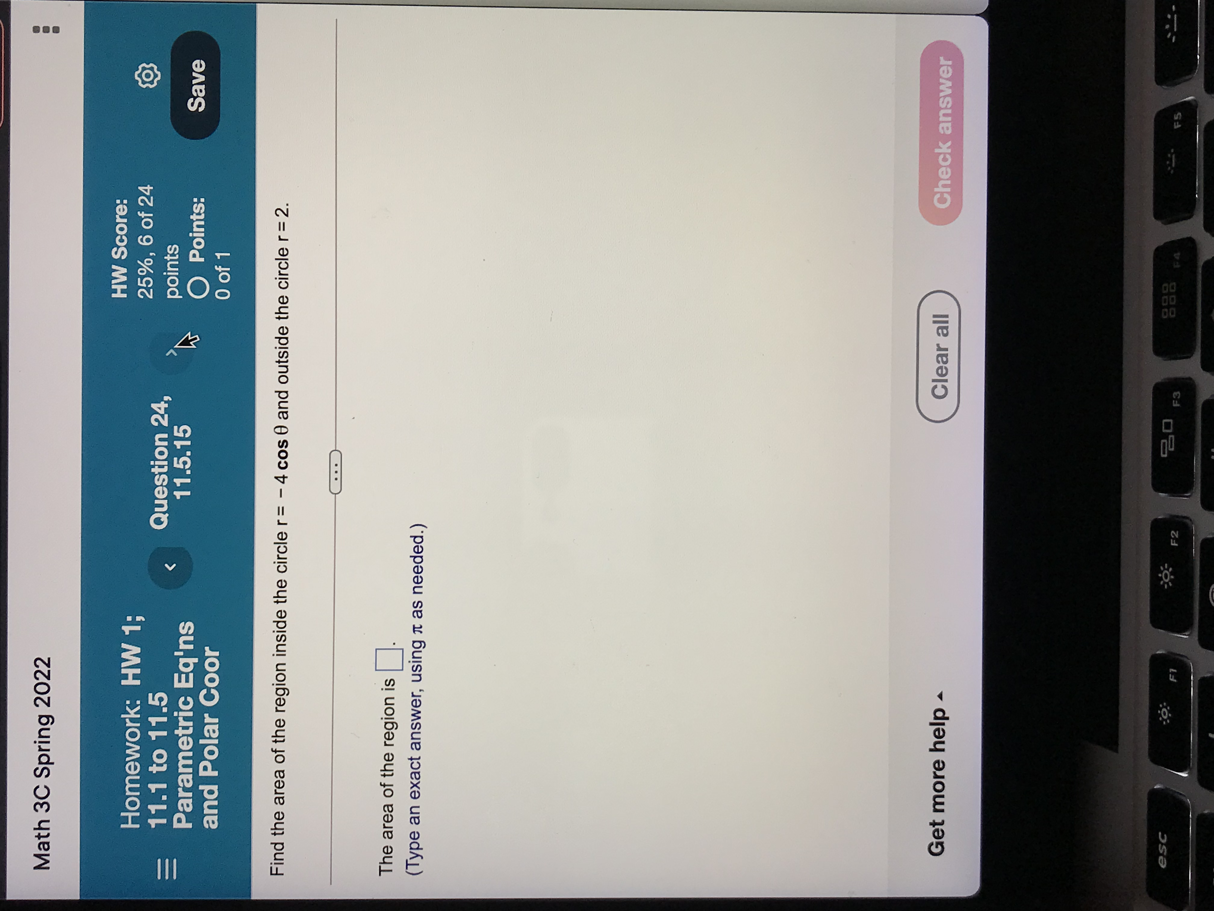 F2 20 F3 888 F4 F5Math 3C Spring 2022 HW Score: Homework: