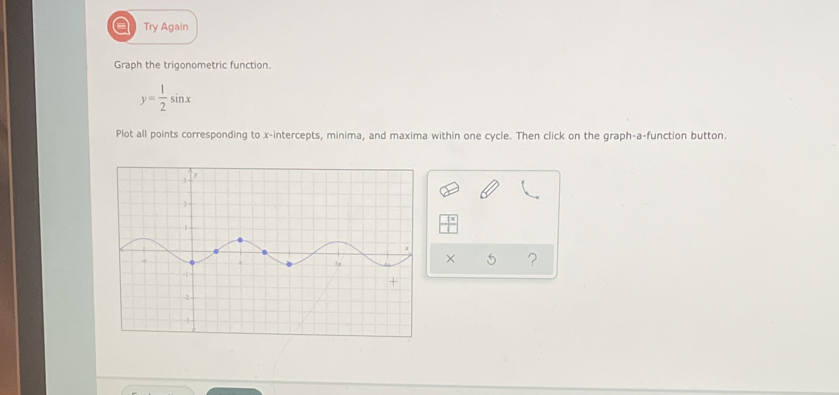 it Try Again Graph the trigonometric function. y= _sin.x Plot all points