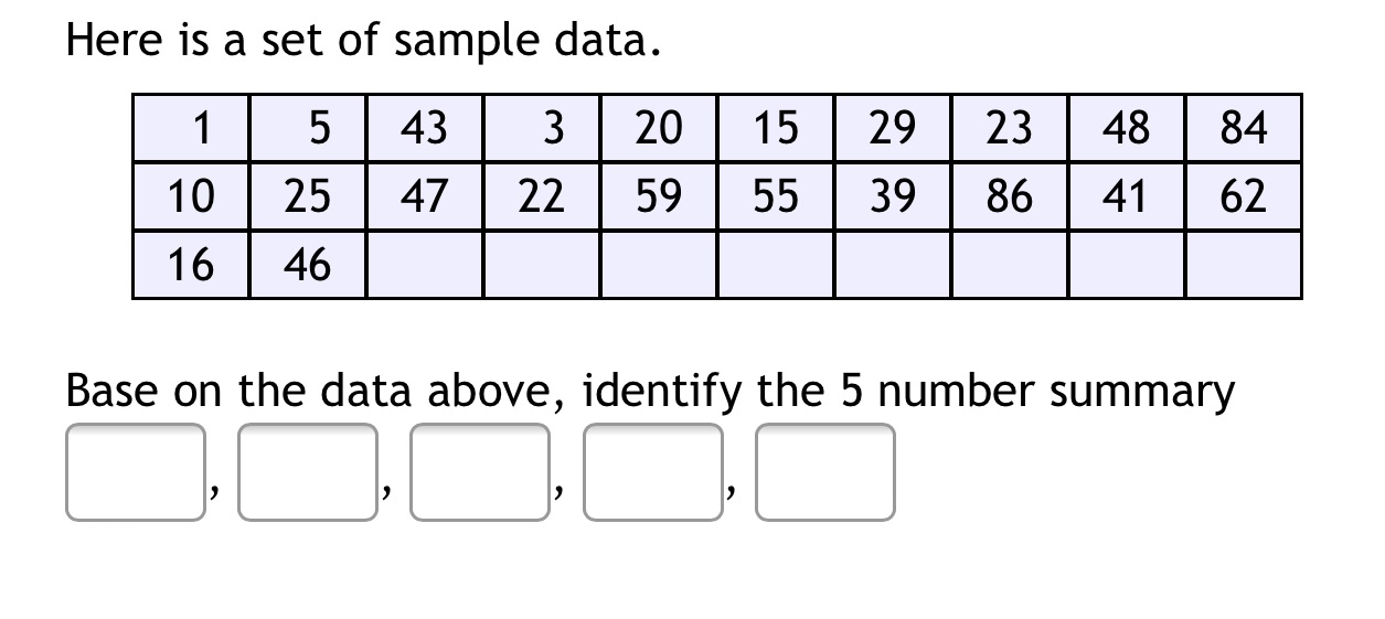  Here is a set of sample data. 5 43 3 20