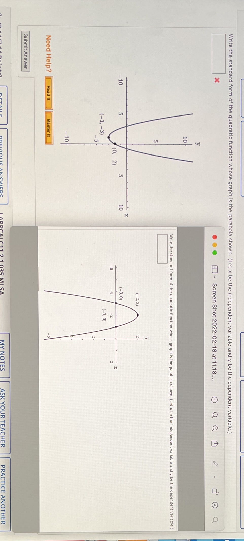  Write the standard form of the quadratic function whose graph is