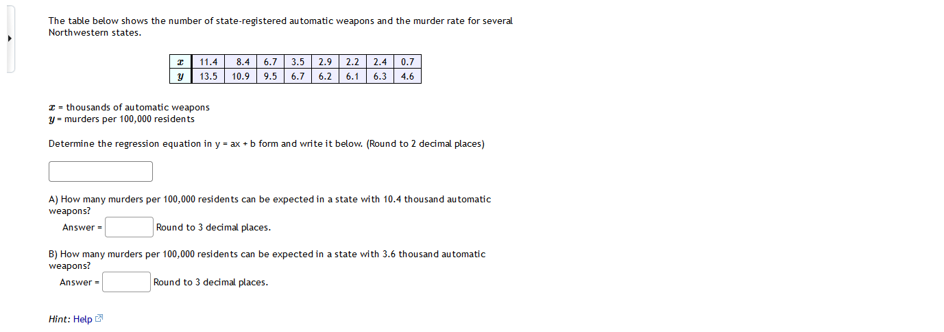 four decimal places. r = Hint: HelpThe following table shows retail sales