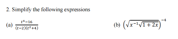 2. Simplify the following expressions t416 (a)
