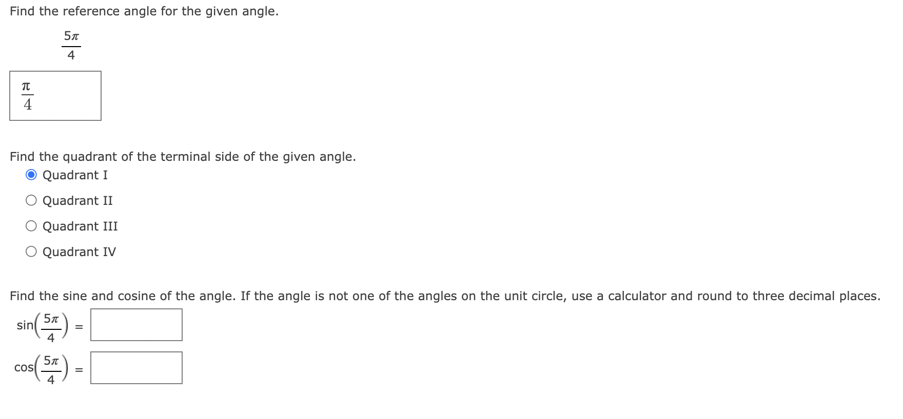  Find the reference angle for the given angle. 51: 4 1