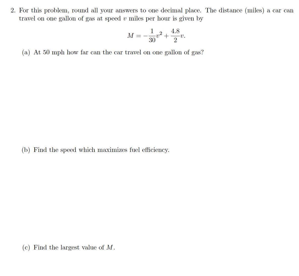 travel on one gallon of gas at speed v miles per hour