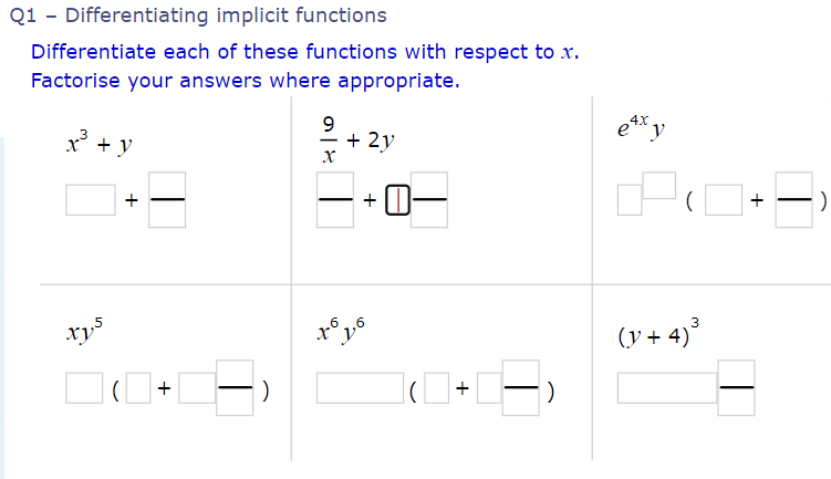  Q1 Differentiating implicit functions Differentiate each of these functions with respect