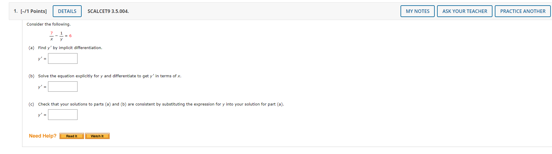 the equation explicitly for y and differentiate to get y' in terms