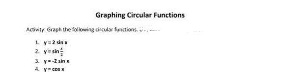  Graphing Circular Functions Activity: Graph the following circular functions. v.... 1.