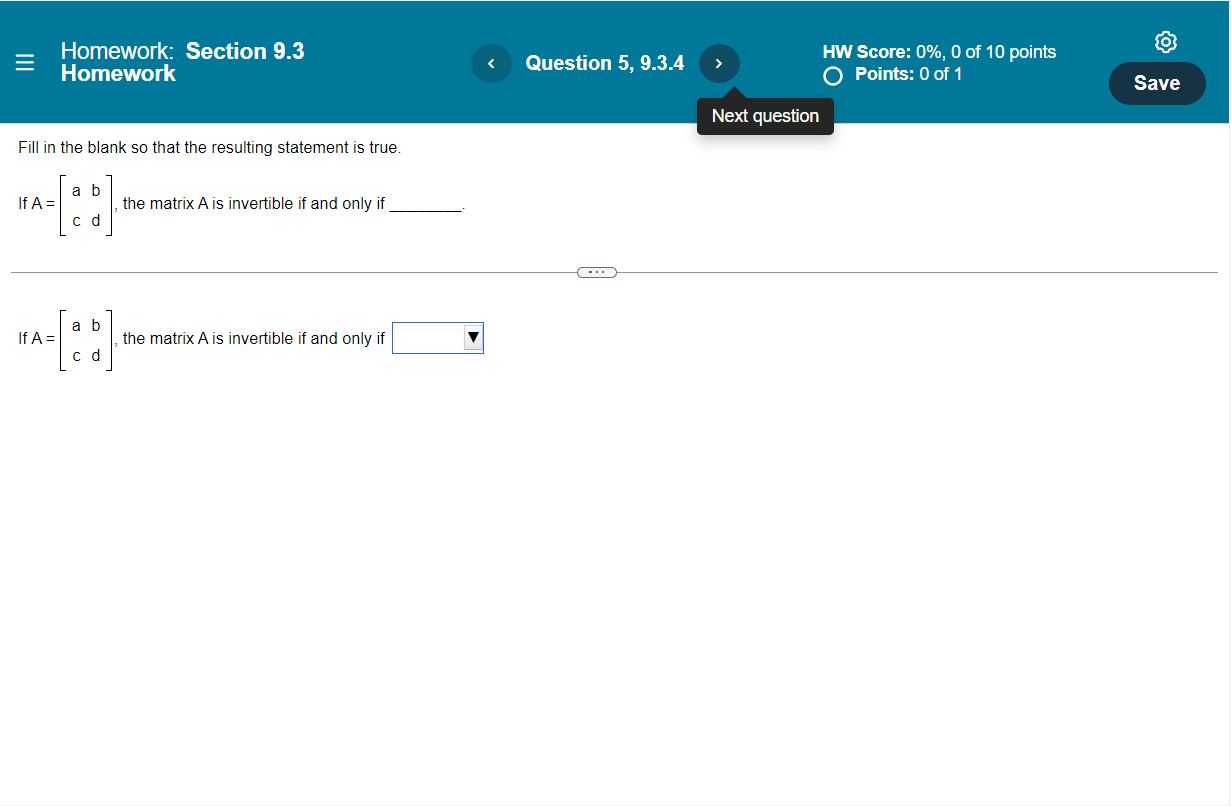 Section 9.3 O Points: 0 of 1 Save Solve the following linear