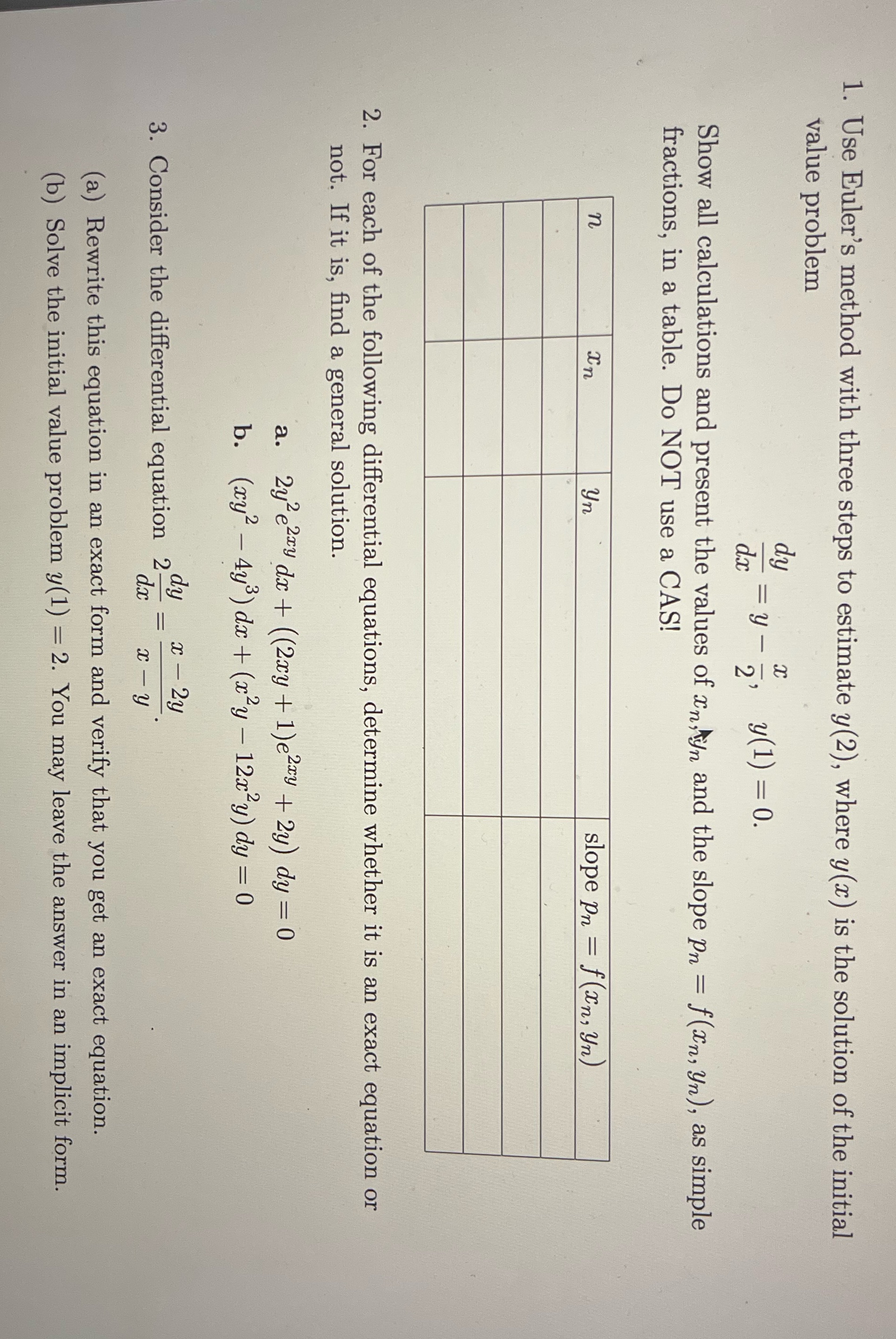  Help me its a differential equation problem 1. Use Euler's method
