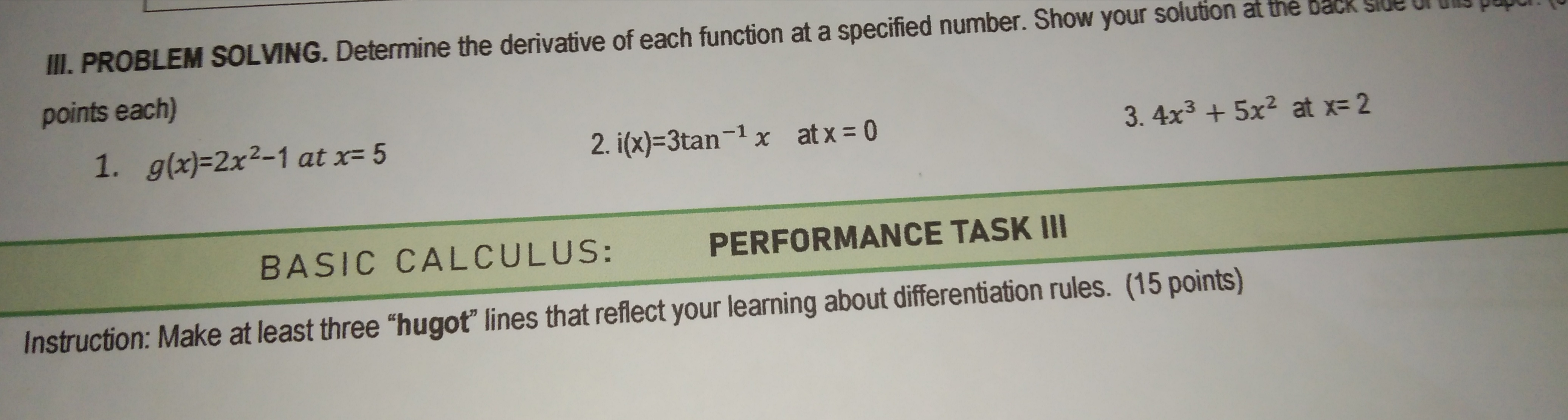 specified number. Show your solution at the back Si points each) 1.