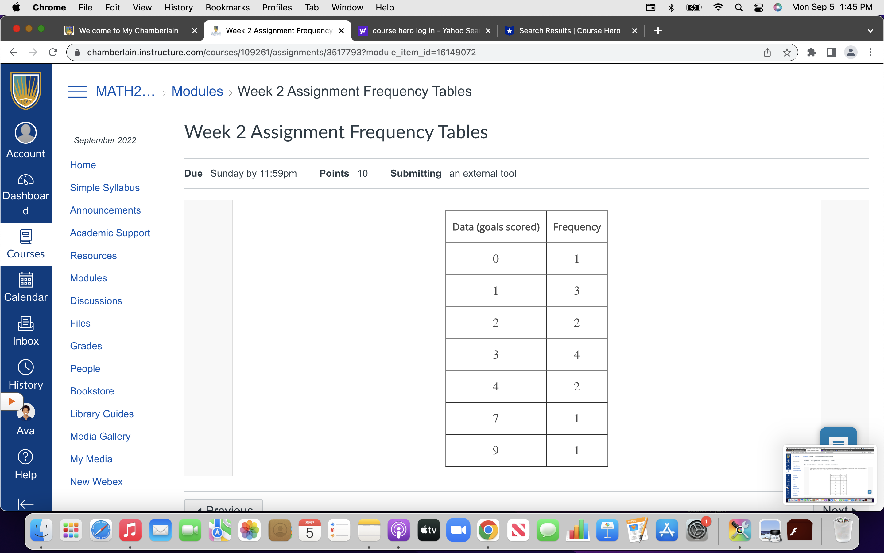 X Search Results | Course Hero X + F - C chamberlain.instructure.com/courses/109261/assignments/3517793?module_item_id=16149072
