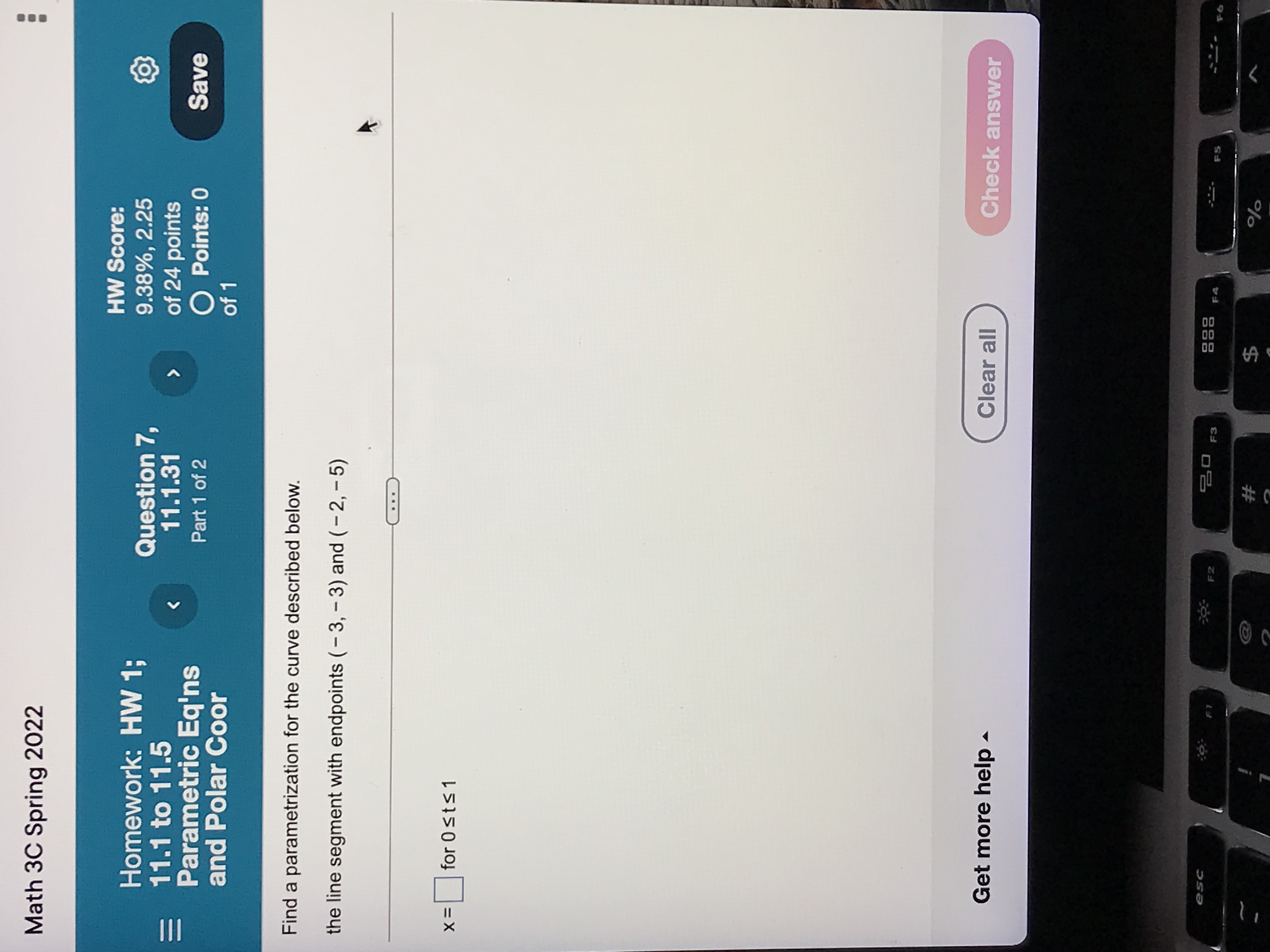 x = 3+ sint, y= cost-1, Ostsx Find a Cartesian equation for