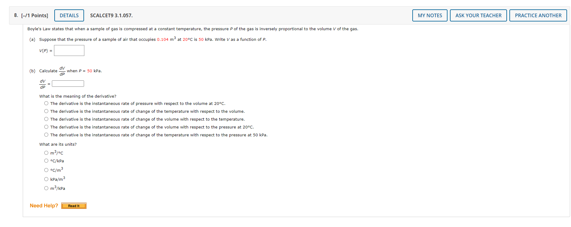 SCALCET9 3.1.034.MI. MY NOTES ASK YOUR TEACHER PRACTICE ANOTHER Differentiate the function.