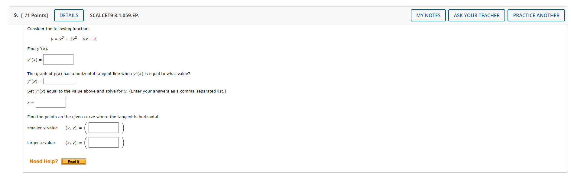 It8. [-/1 Points] DETAILS SCALCET9 3.1.057. MY NOTES ASK YOUR TEACHER PRACTICE