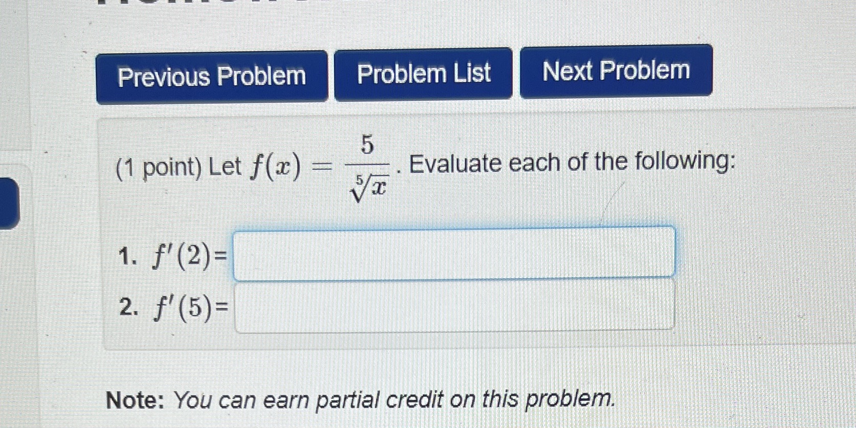  Previous Problem Problem List Next Problem (1 point) Let f(x) =