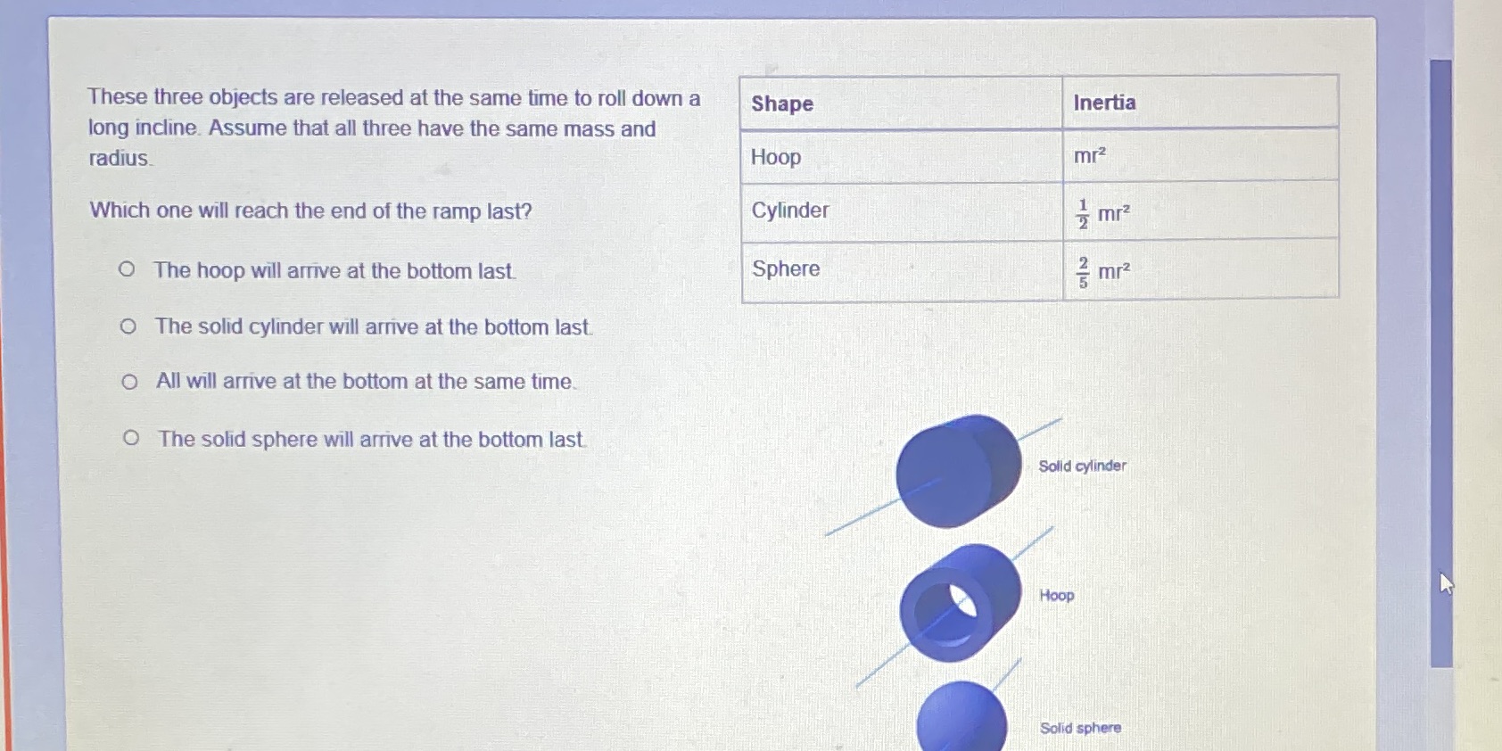 What's the correct option? These three objects are released at the