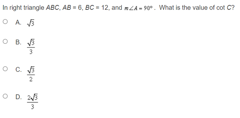 tan75 \fIn right triangle ABC, AB = 6, BC = 12, and