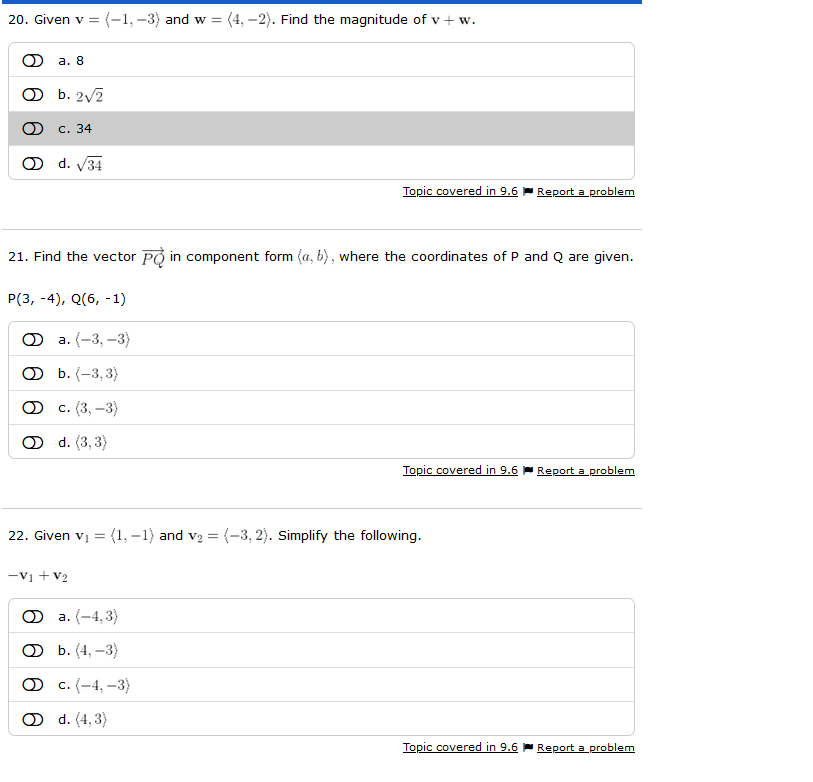 3 Simplify the following. 3v1 - 4v2 + 8v3 a. -19. 41
