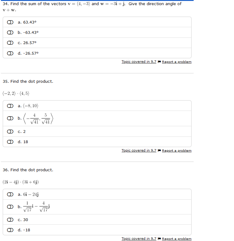 direction angle. |vl = 1, 0 = 2100 O a, O b.