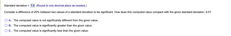 Consider a difference of 20% between two values of a standard deviation