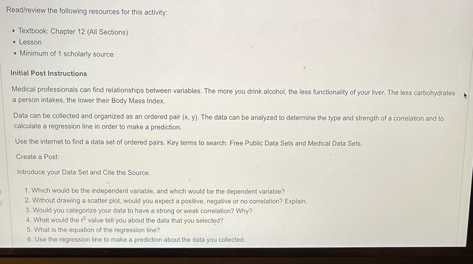  Read/review the following resources for this activity: . Textbook: Chapter 12