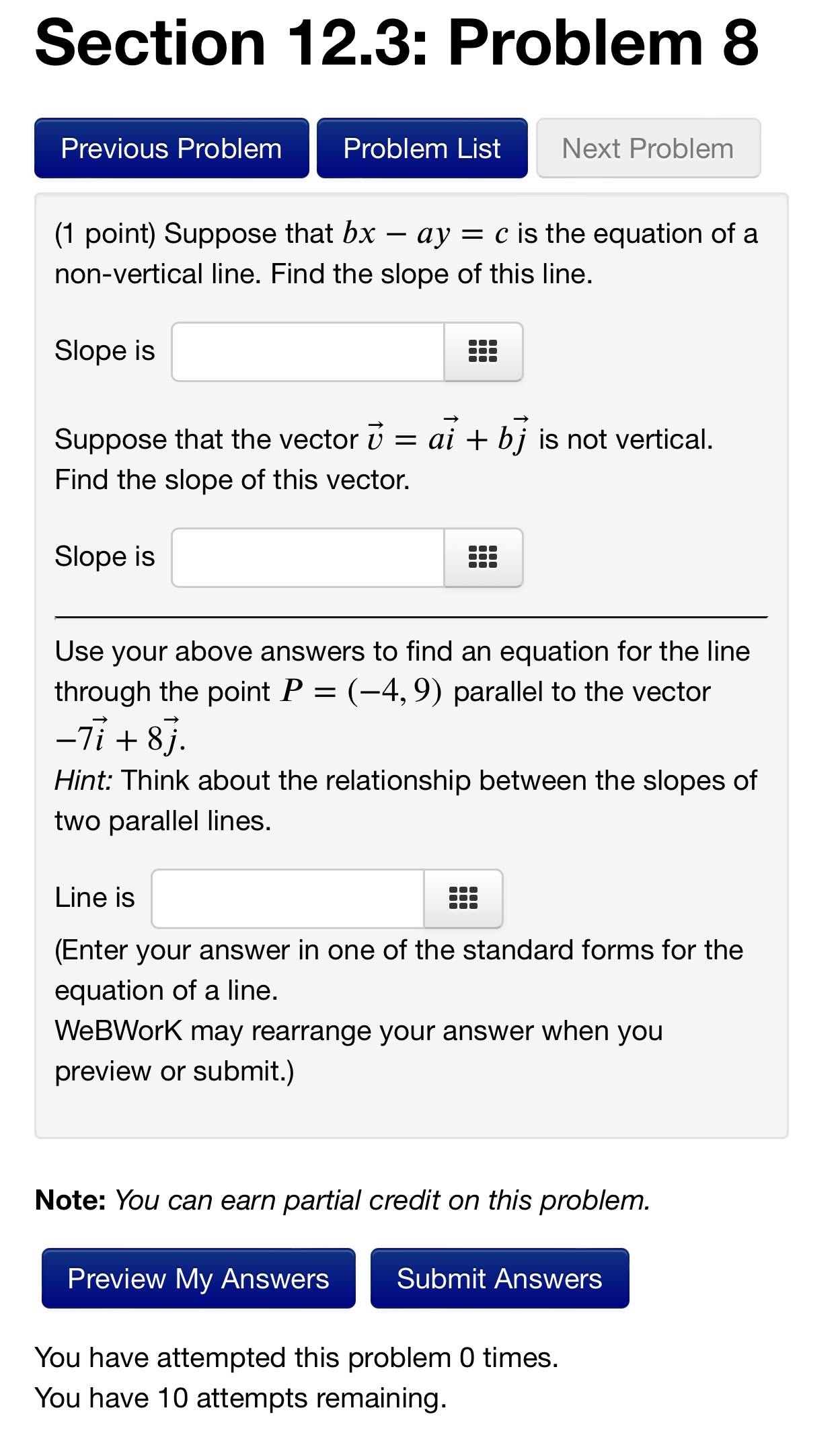 c is the equation of a non-vertical line. Find the slope of