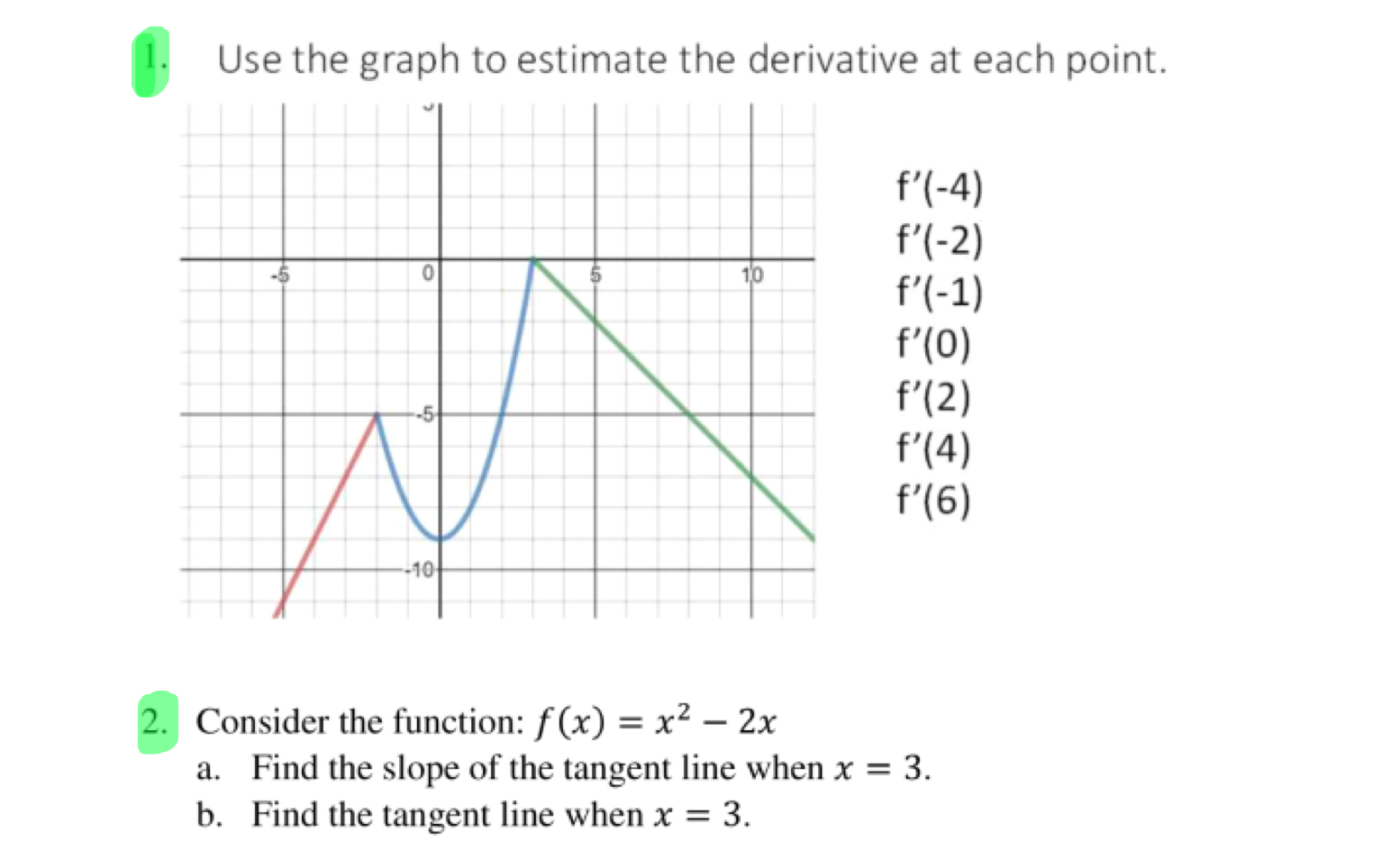 = 3. \fQuestion 4 The graph below is the function f(a) -5
