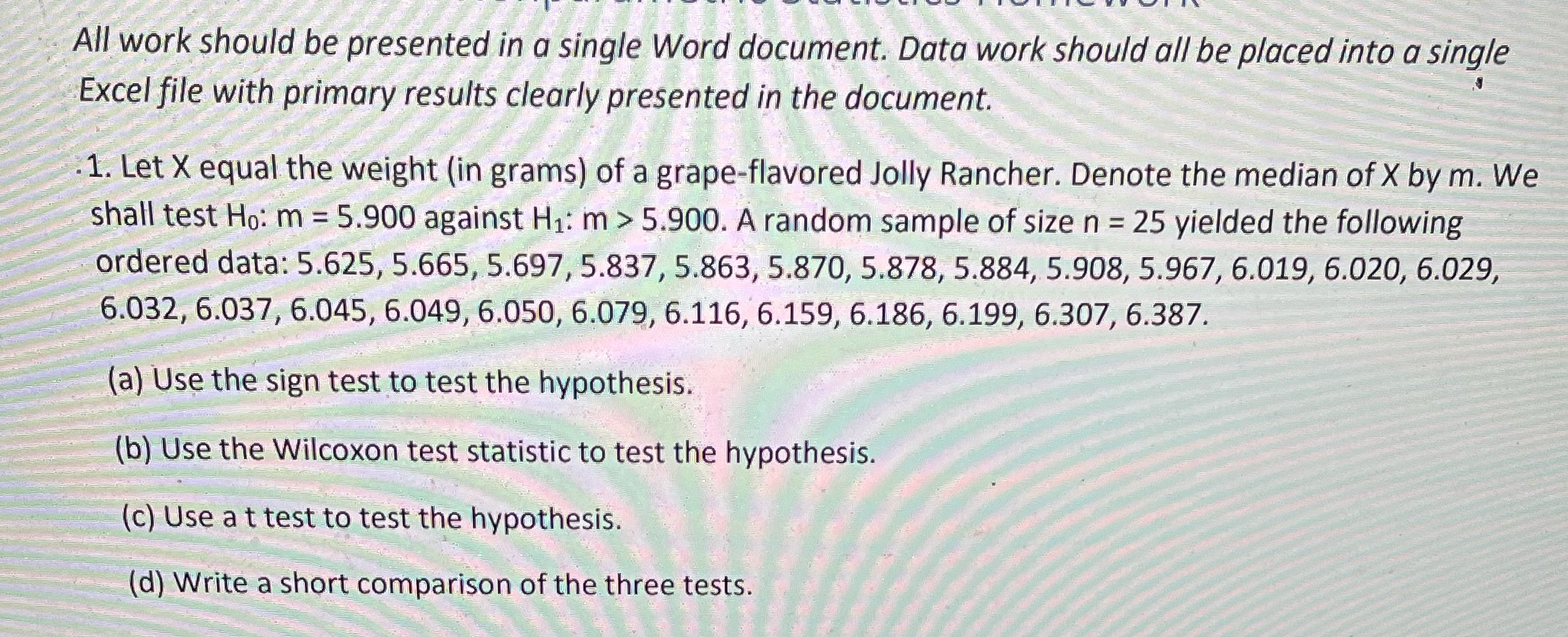 work should all be placed into a single Excel file with primary