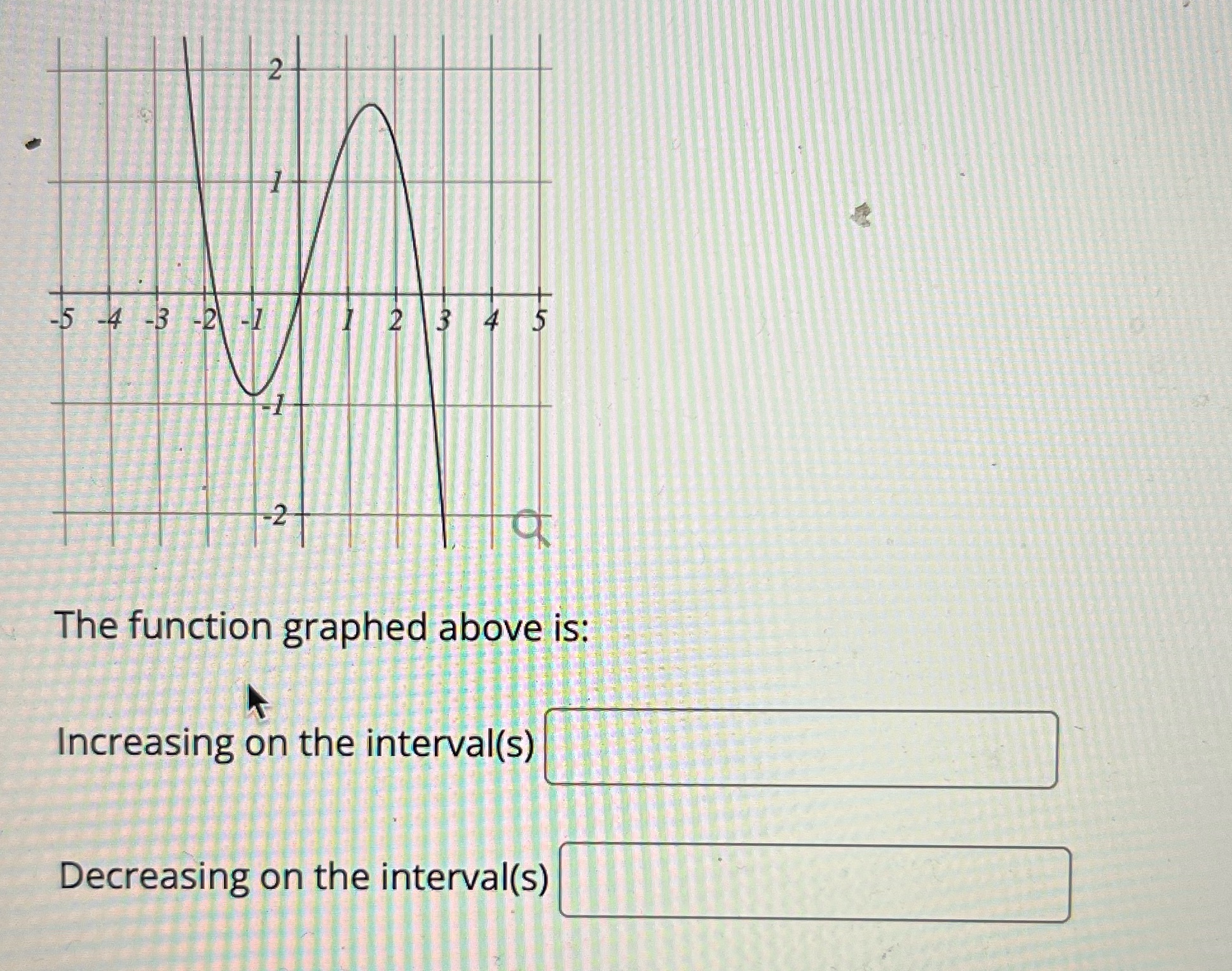 is: Increasing on the interval(s) Decreasing on the interval(s)