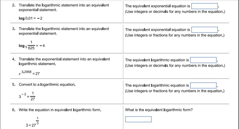 equation is exponential statement. (Use integers or decimals for any numbers in