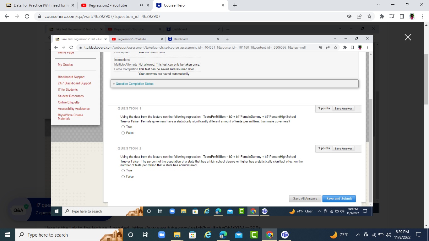 YouTube 1 X Course Hero X + V X - > C