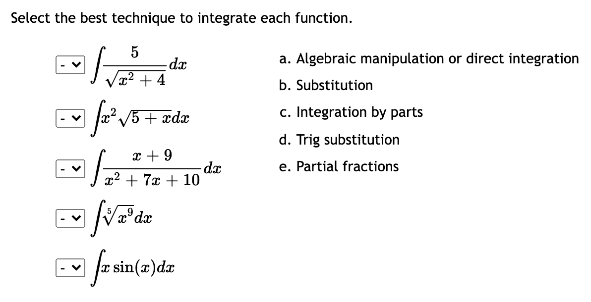 Algebraic manipulation or direct integration 2 V :1: + 4 b. Substitution